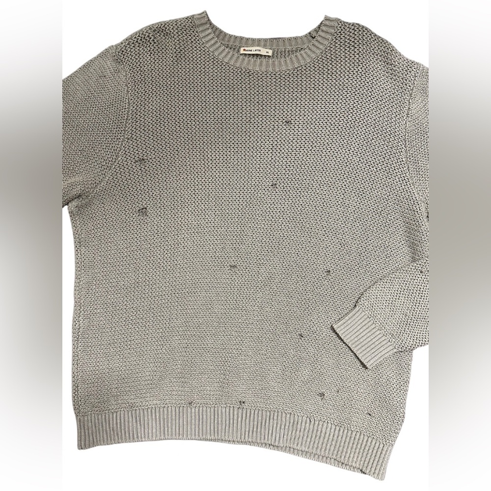 Marine Layer Fisherman Distressed Cotton Cable Knit Sweater, Grey, Size XL - Picture 4 of 6